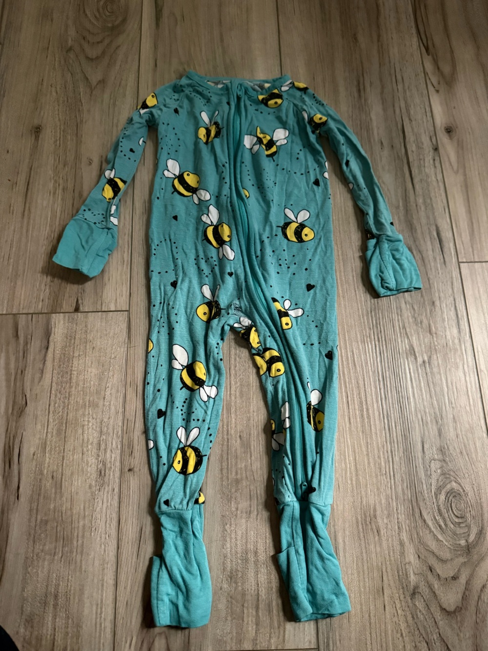Little Sleepies Turquoise Bee Print Kids Zippy Size 6-12 months FLAWED